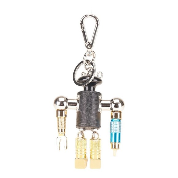Prada Saffiano Triangle Logo Robot Keychain Charm in Black, Gold, and Silver - Picture 2 of 7